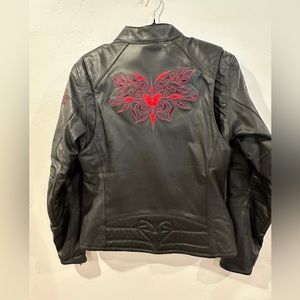 Harley Davidson Embroidered Heart Black Leather Womens Jacket Size Small